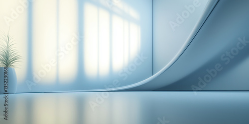 Futuristic abstract background. Soft blue color tone. Smooth light, abstract shape, curve line, fade color gradient. Nobody empty space in modern room suit for future technology background