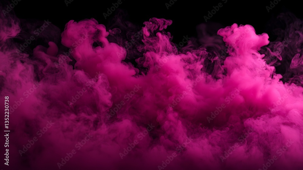 Fototapeta premium Mist Steam Dust Motion, Mysterious magenta smoke plume with dynamic shapes against a dark background.