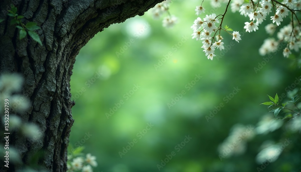 Fototapeta premium Serene Spring Blossoms and Tree Bark Nature Photography