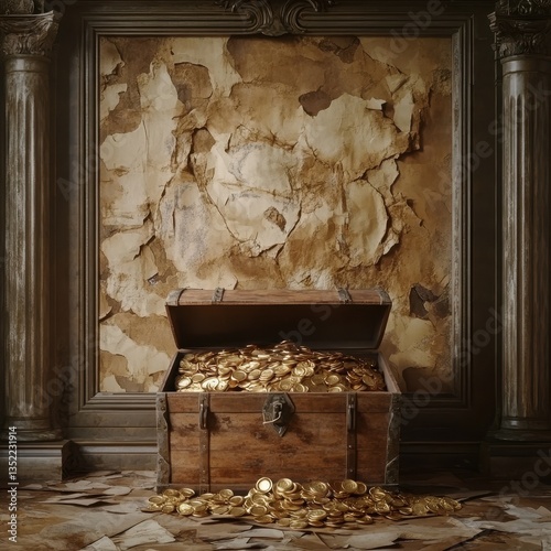 An open treasure chest is full of golden coins