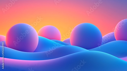 Abstract colorful spheres on wavy surface.