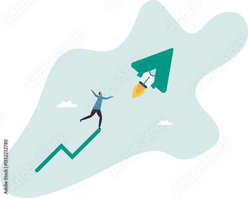 Investment growth boosting profit earning, increase market return or boost growth, growing fast, startup launch project or improvement .character for design