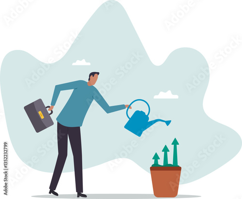 Grow business, growth or increase revenue income, personal development, growth mindset or investment profit,character for design