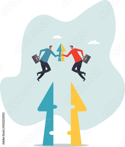 Joint venture business partnership agree to share resource and work together to achieve same goal, merge or acquisition,character for design