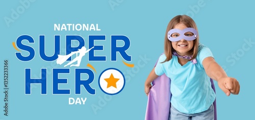 Banner for National Superhero Day with happy girl