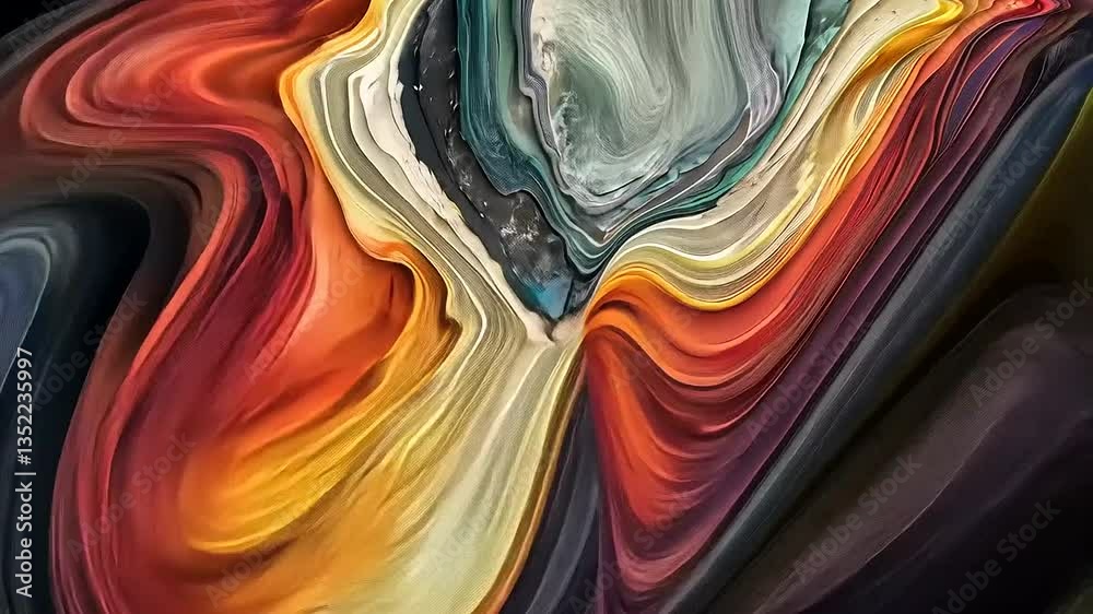 Abstract colorful waves of paint showcasing a blend of vibrant hues and textures in a fluid art style