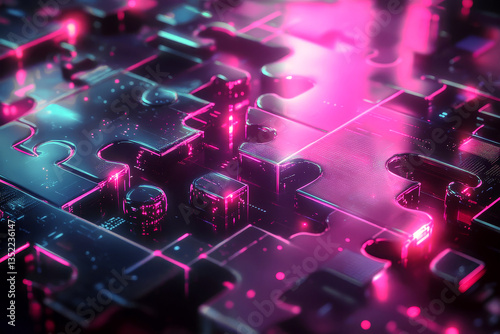 Digital jigsaw puzzle pieces concept technology illustration.
