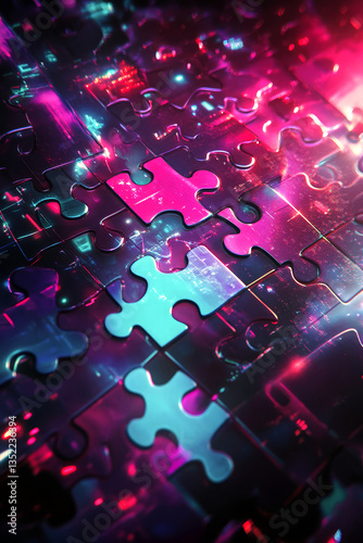 Digital jigsaw puzzle pieces concept technology illustration.