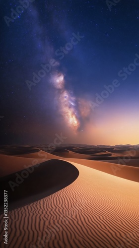 Stunning View of the Milky Way Over Sandy Desert Dunes During a Clear Night Sky
