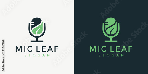 modern microphone and leaf logo design ideas