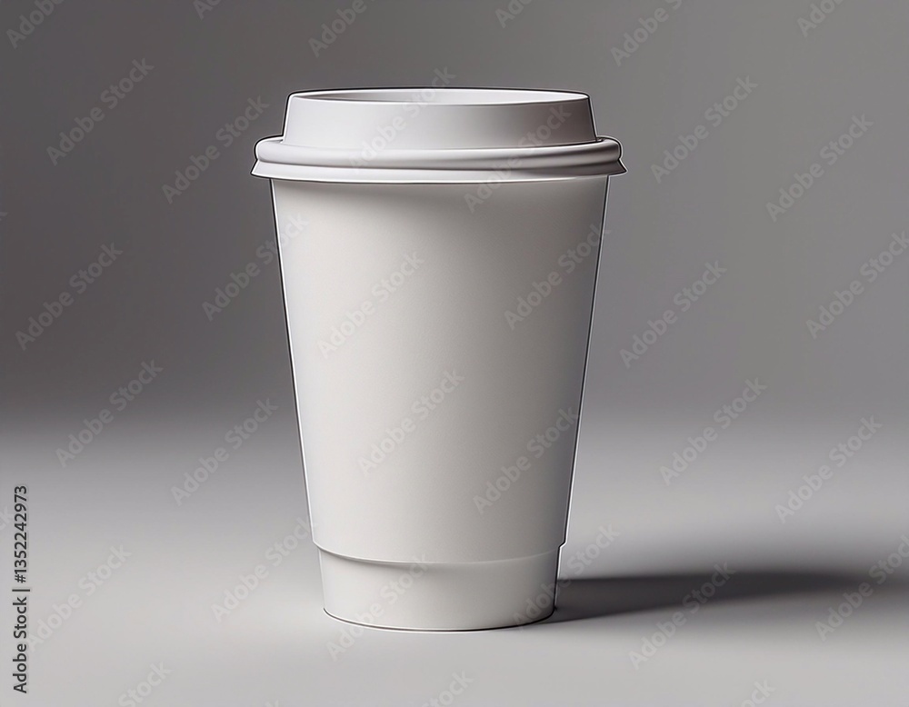White disposable paper coffee cup with lid on gray background White disposable paper coffee cup with lid on gray background