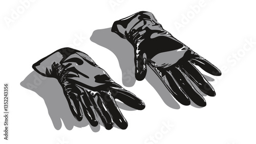 The image is a simple, vector-style illustration of a pair of black gloves. The gloves are depicted from an overhead perspective, lying flat on a white background.  They appear to be long, possibly