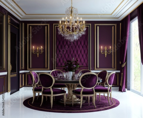 A Luxurious Dining Room Features Elegant Furniture And Decoration