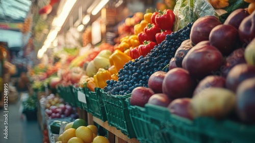 Fresh Fruits and Vegetables Displayed at Vibrant Market Stall
