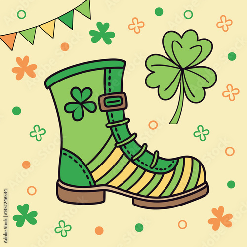 Leprechaun boot with three leaf clover st. Patrick.