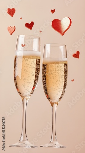 Celebration With Sparkling Drinks and Golden Heart Decorations for a Special ...