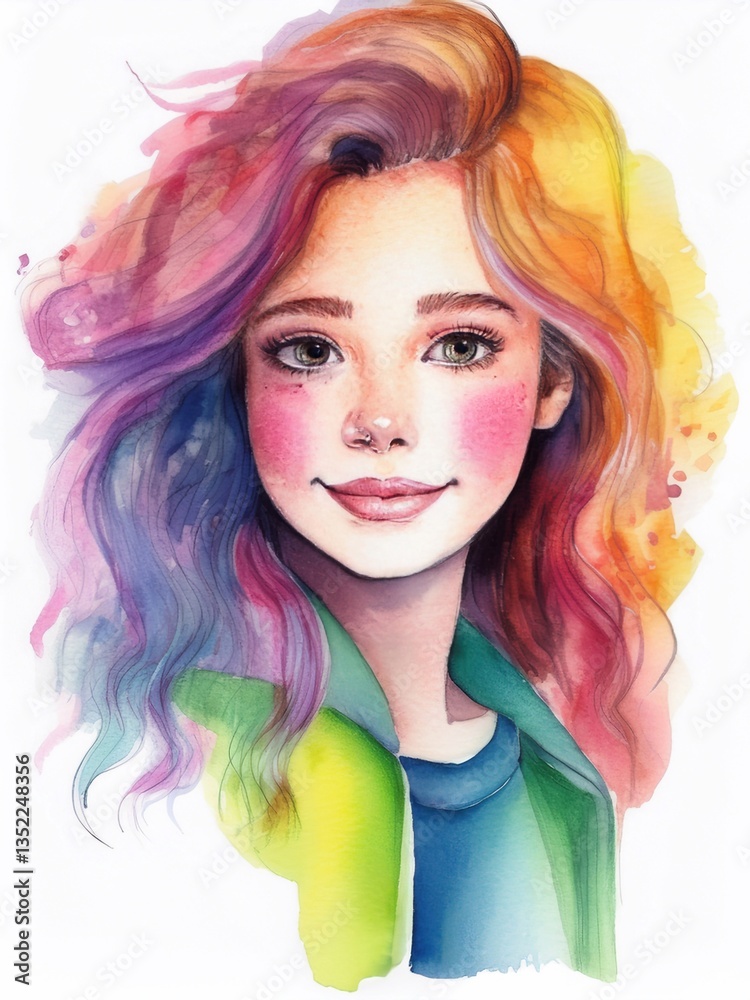 Beautiful woman wearing autumn flower crown, watercolor painting Beautiful woman wearing autumn flower crown, watercolor painting