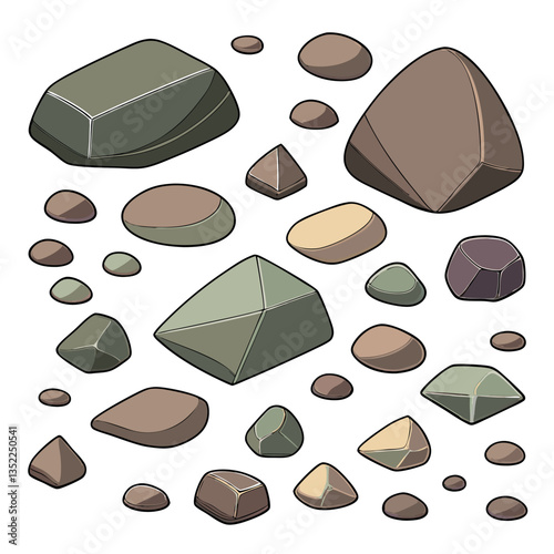Rock stones boulder and broken rubble vector.