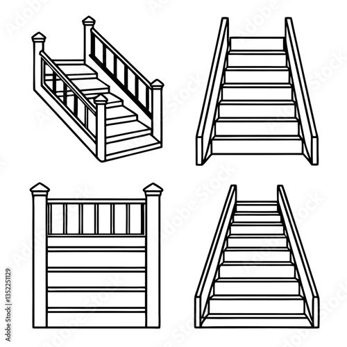 Set of types of stairs top view stairway symbols.