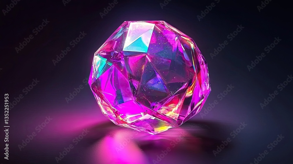 Glowing iridescent gemstone, multifaceted, reflecting light. Glowing iridescent gemstone, multifaceted, reflecting light.