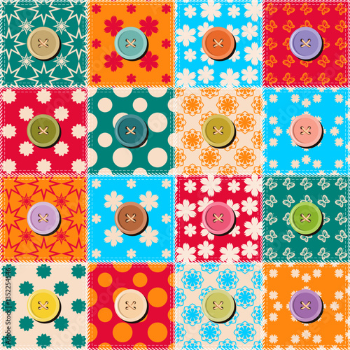 Patchwork print wallpaper background with different patterns quilting hobby craft handmade