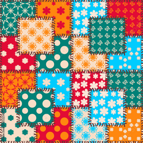 Patchwork print wallpaper background with different patterns quilting hobby craft handmade
