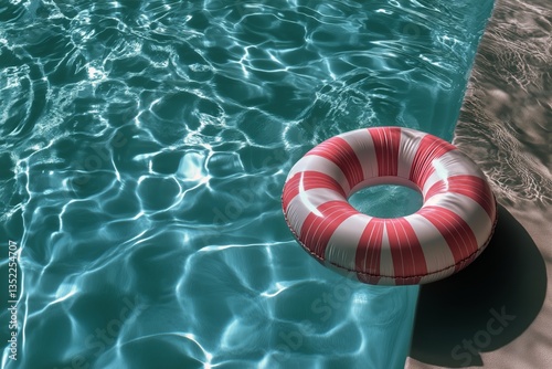 Colorful Pool Float Resting Beside Clear Water in Bright Sunlight During Summ...