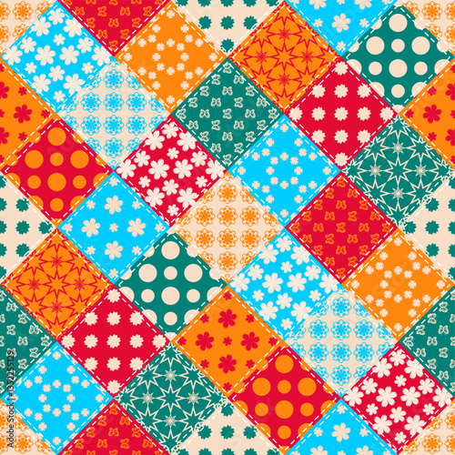 Patchwork print wallpaper background with different patterns quilting hobby craft handmade