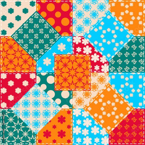 Patchwork print wallpaper background with different patterns quilting hobby craft handmade