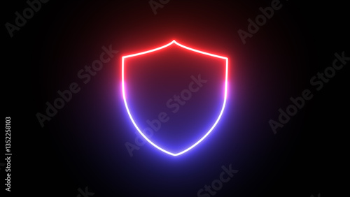 Glowing neon red and blue shield icon of cyber security digital data with digital data network protection and big data analysis future background concept