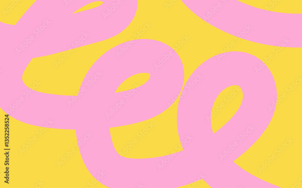 Vector illustration of a happy birthday card with pink ribbon. Summer horizontal background. Rectangular banner with pink scribbles on yellow background. Greeting card. Abstract elongated poster. Vector illustration of a happy birthday card with pink ribbon. Summer horizontal background. Rectangular banner with pink scribbles on yellow background. Greeting card. Abstract elongated poster.