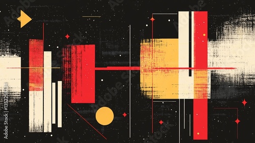 Abstract Geometric Composition in Red, Yellow, and Black