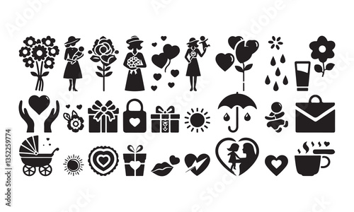 Set of mothers day silhouette icon elements vector illustration