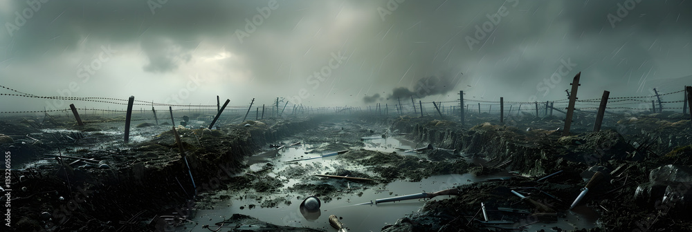WW1: The Unforgiving Trenches - A Scene of Intense Battle and Survival