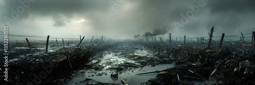 Obraz na płótnie WW1: The Unforgiving Trenches - A Scene of Intense Battle and Survival w salonie