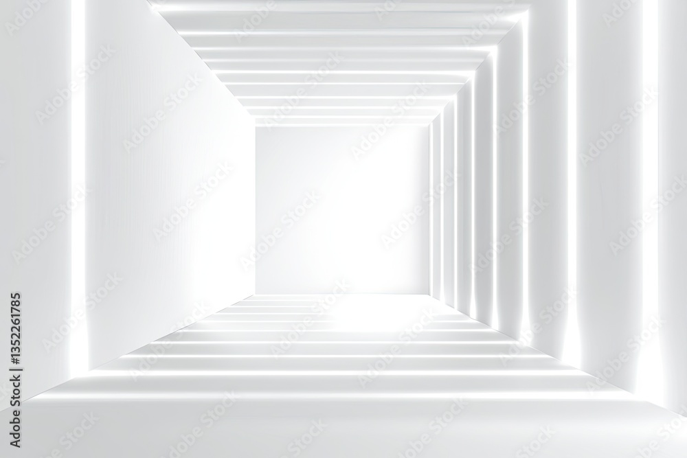 Empty white tunnel with light beams Empty white tunnel with light beams