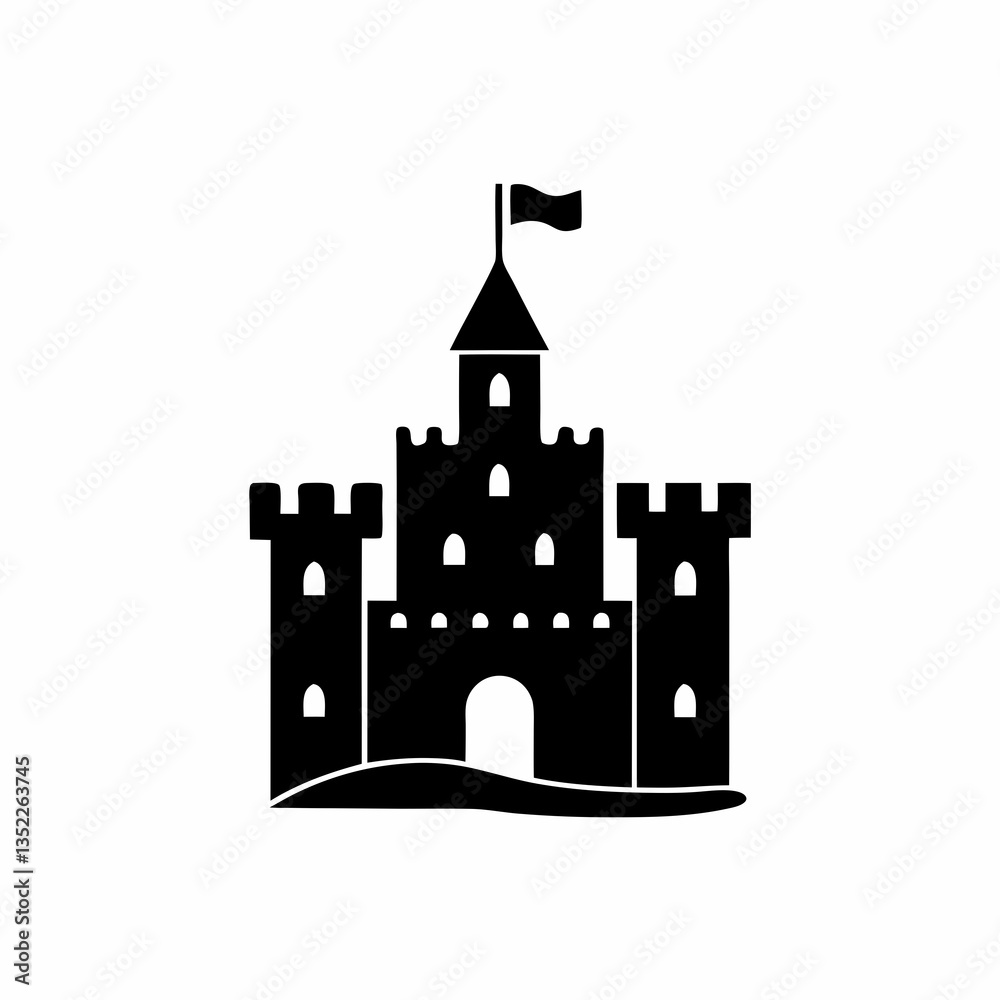 Fototapeta premium creative details black A Sandcastle That’s Actually a Real Castle Icon vector illustration