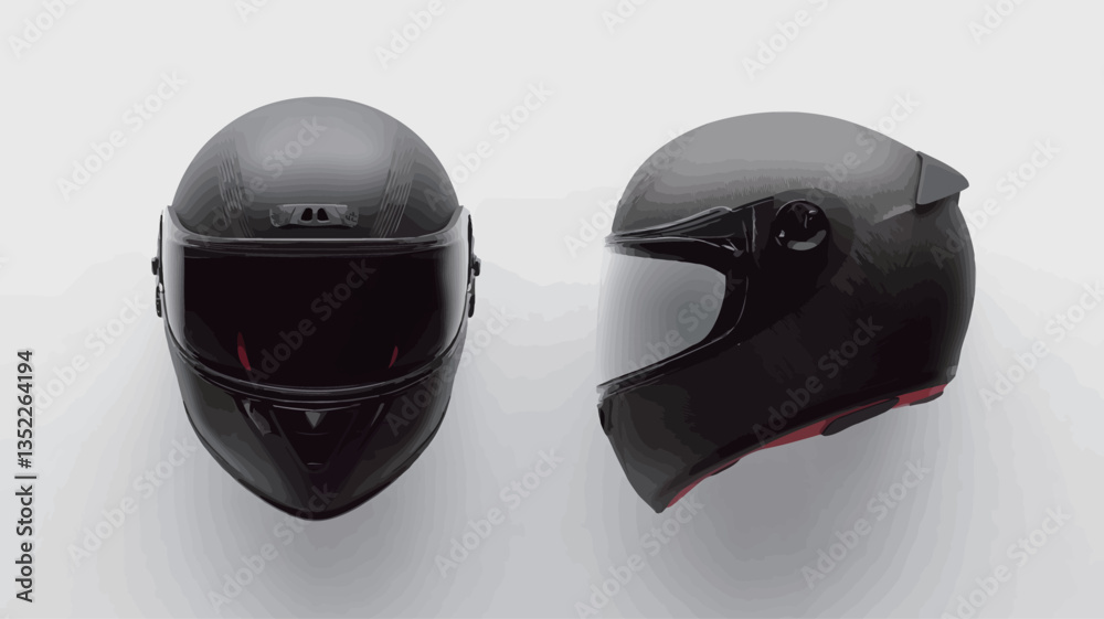 The image shows two matte black helmets displayed against a plain white background. One helmet is shown in a front view and the other in a side profile view. The helmets appear to be made of a The image shows two matte black helmets displayed against a plain white background. One helmet is shown in a front view and the other in a side profile view. The helmets appear to be made of a