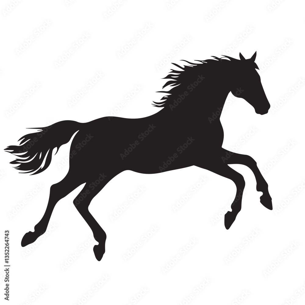 Obraz premium black graphic image of a galloping horse on a white background, vector, graphics 