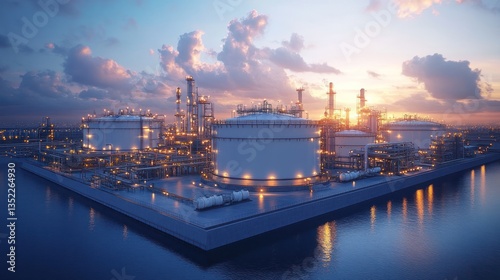 Industrial Sunset: LNG Refinery at Dusk
