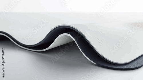 Close-up shot of an abstract wave pattern. The image features a predominantly white surface with a dark gray or black border creating a wavy, undulating effect.  The texture appears smooth and