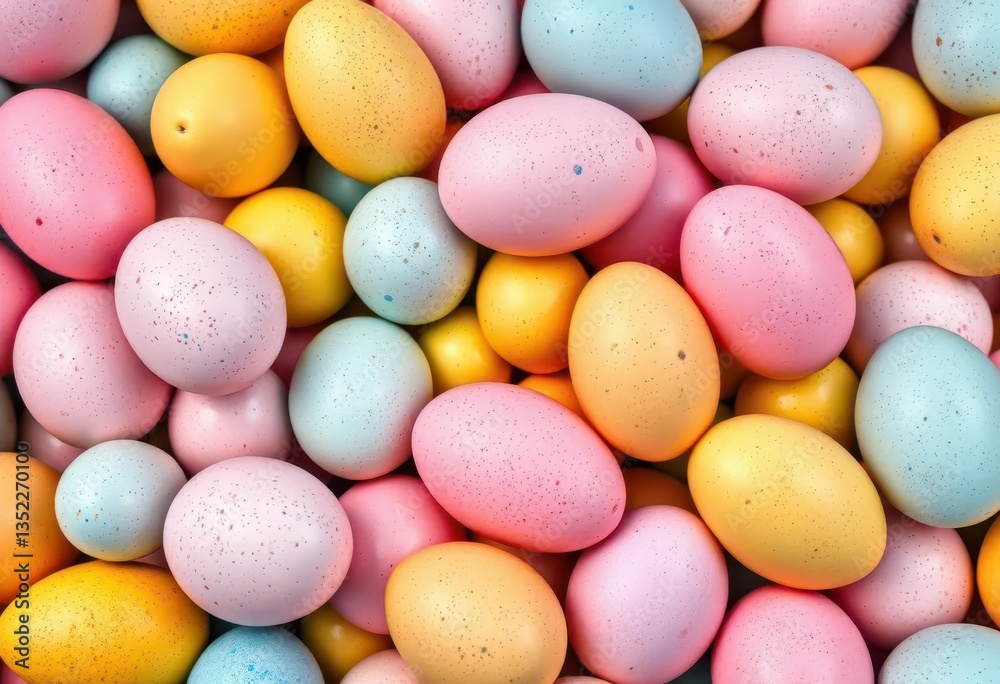 A vibrant mound of pastel-colored Easter eggs, speckled and solid hues, pastel colors, colorful A vibrant mound of pastel-colored Easter eggs, speckled and solid hues, pastel colors, colorful