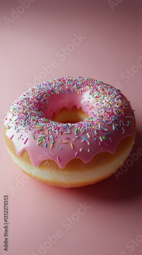 Delicious Pink Frosted Donut With Colorful Sprinkles on a Pastel Pink Background