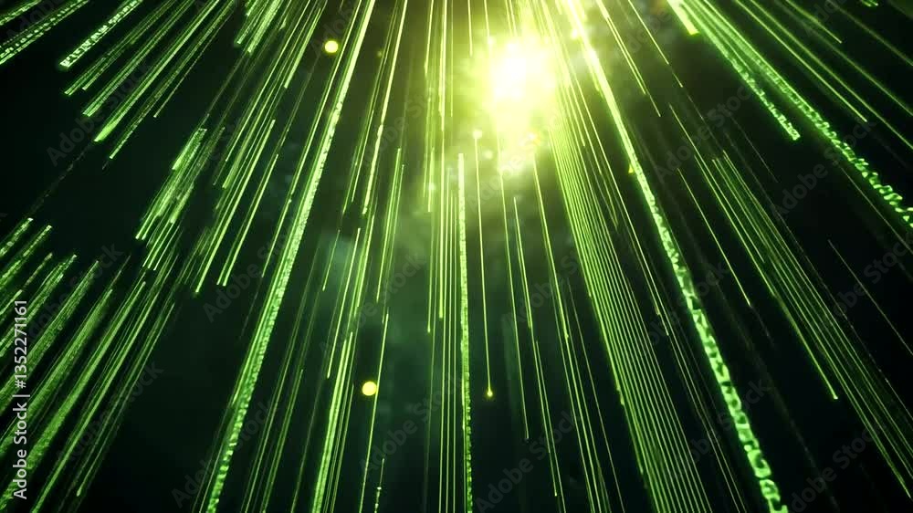 Abstract green digital background with glowing lines and particles creating a futuristic atmosphere