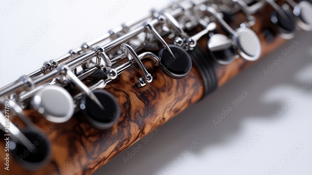 Fototapeta premium Elegant Wooden Oboe with Silver Keys and Details