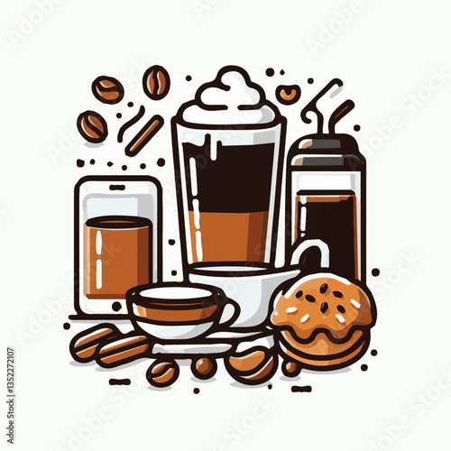 coffee, drink, cup, beverage, background, food, espresso, cafe, morning, mug, hot, design, dark, caffeine, breakfast, aroma, break, table, icon, vector, brown, business, restaurant, illustration, moch