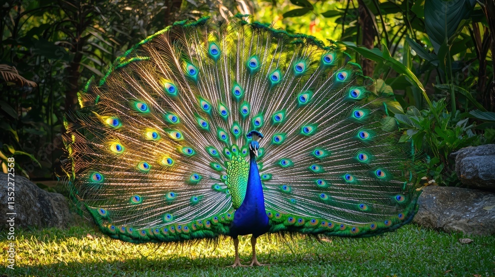 Obraz premium a beautiful peacock with expanded feathers 
