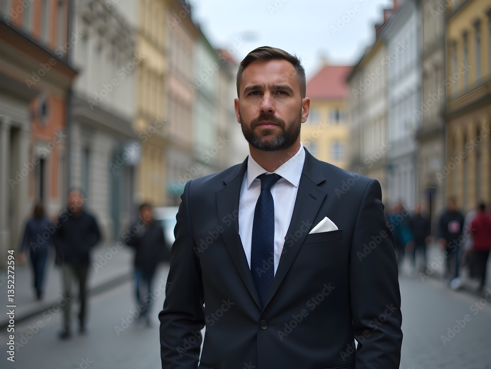 A man in a strict business suit on a Warsaw street A man in a strict business suit on a Warsaw street