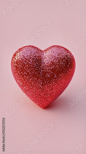 Red Glitter Heart on Pink Background for Decorative Purposes During Celebrati...