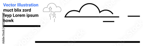 Cloud with upward rain arrows, surrounded by bold horizontal lines in minimalist style. Ideal for weather, environment, design concepts, technology, energy, branding, simple landing page